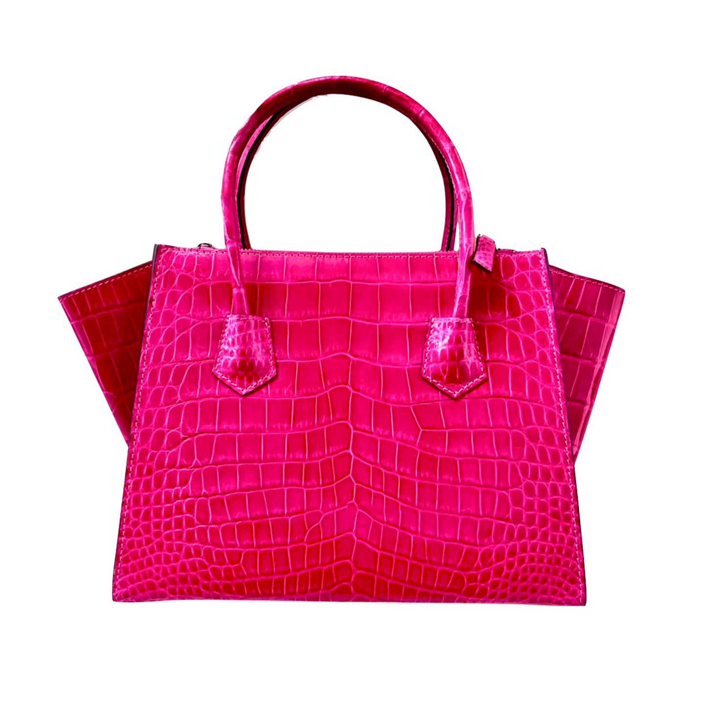 Angle Handbag in Shiny Fuchsia Crocodile Skin