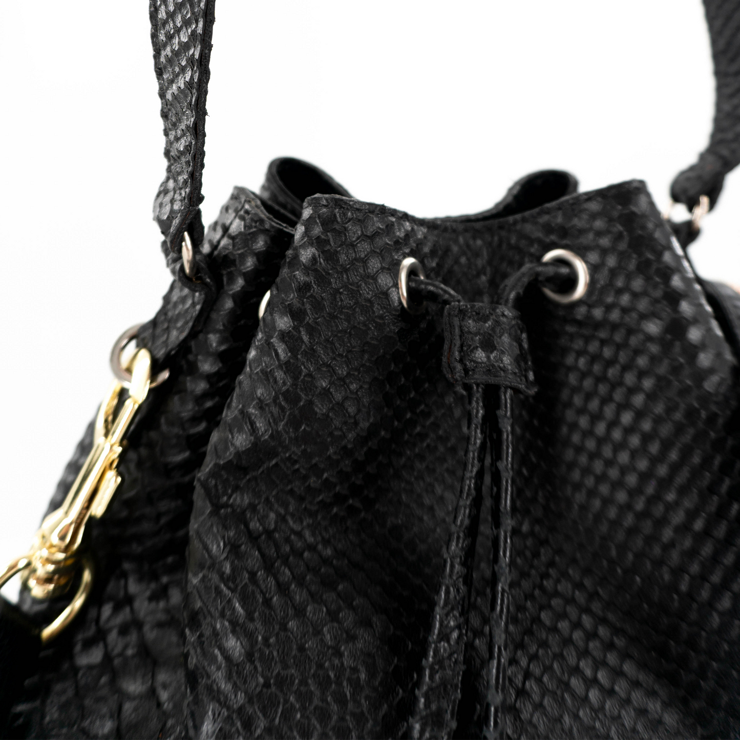 Bucket Bag in Black Embossed Python Skin