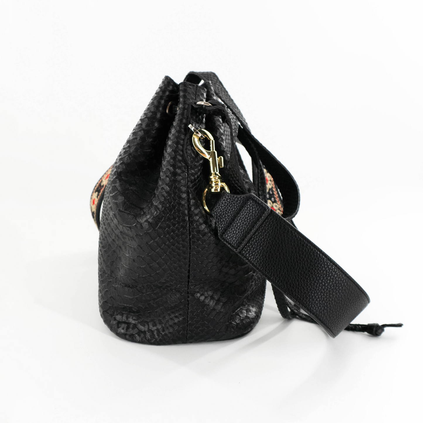 Bucket Bag in Black Embossed Python Skin