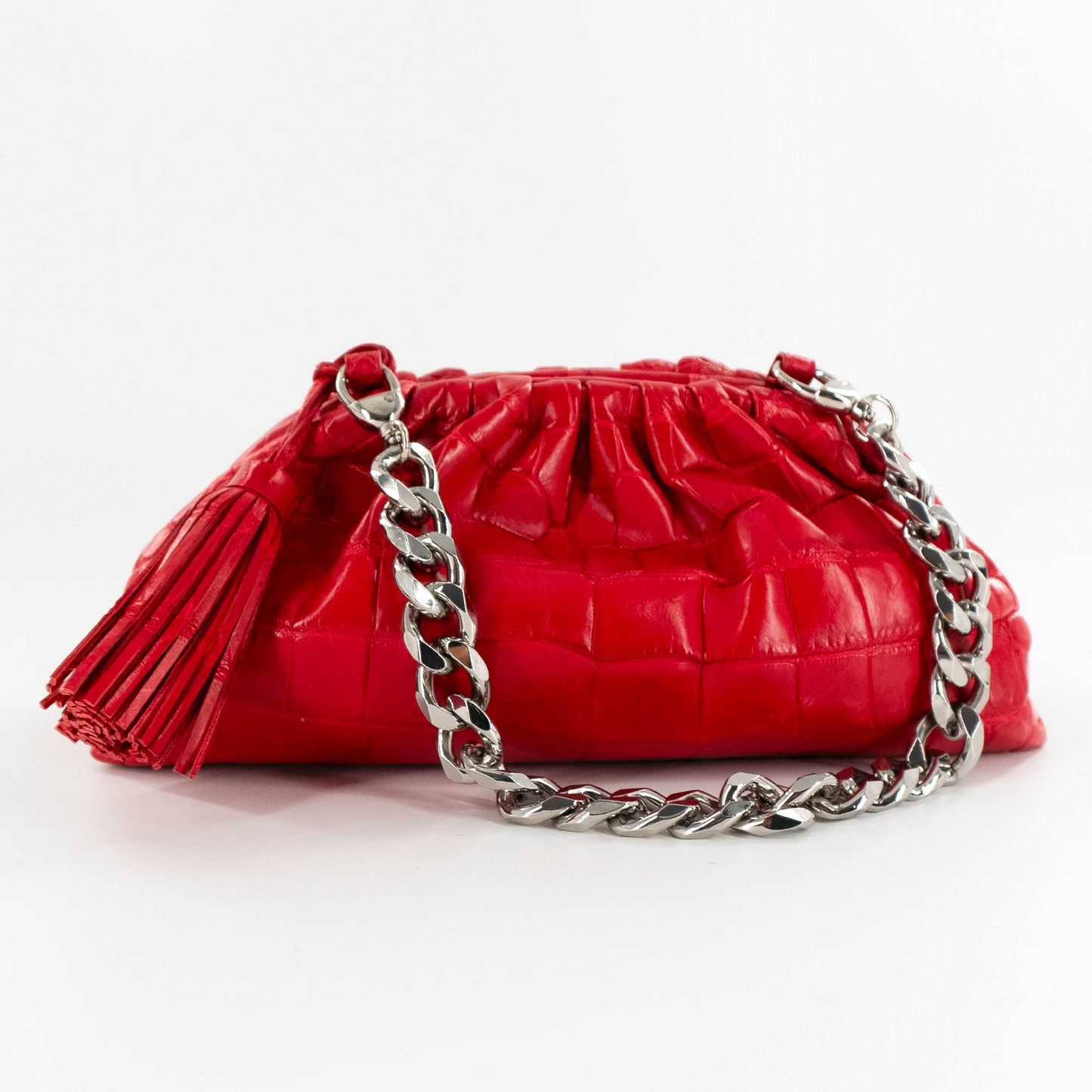 Cloud Clutch in Red Crocodile Belly Skin