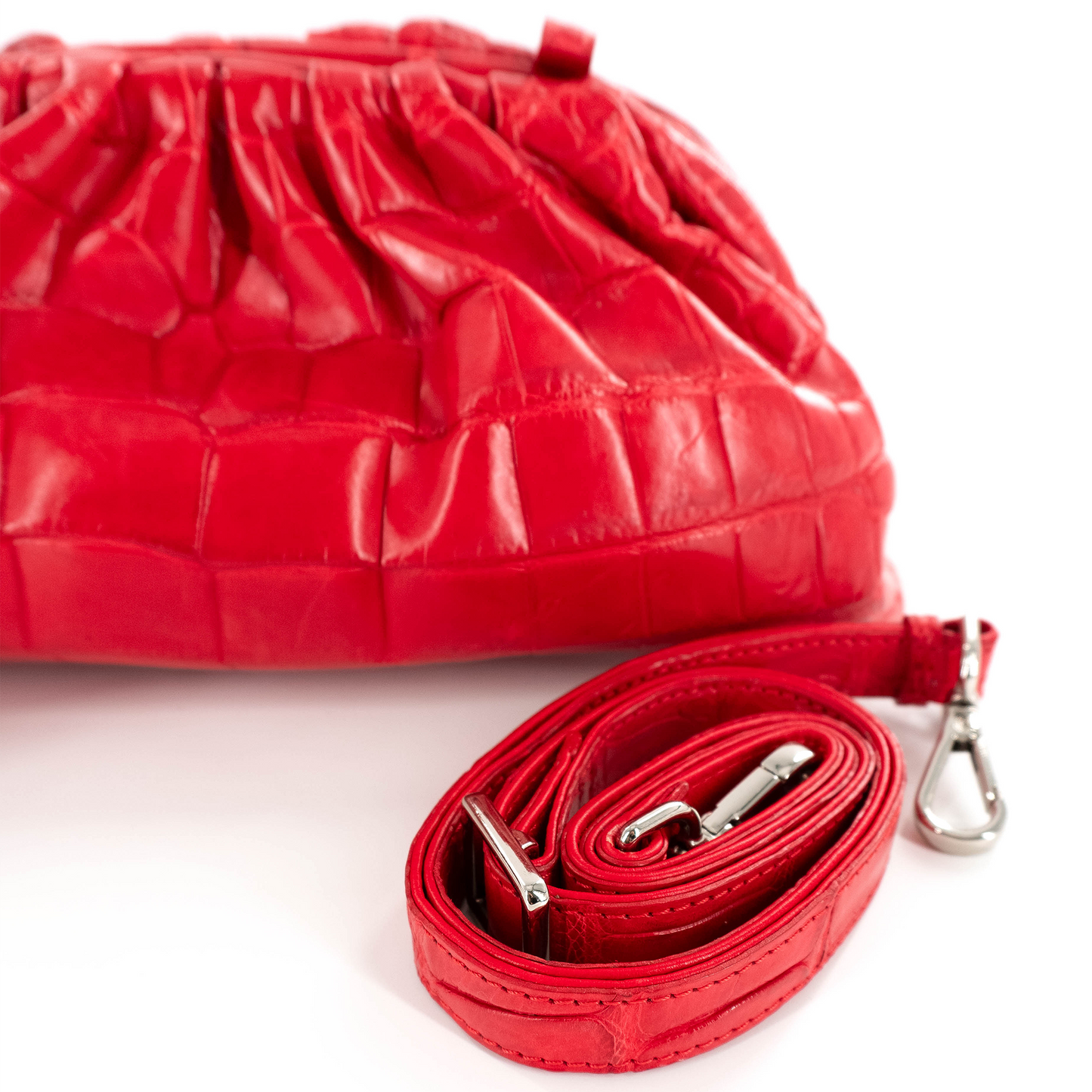 Cloud Clutch in Red Crocodile Belly Skin