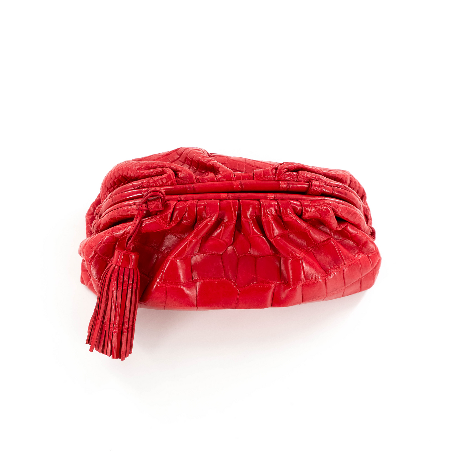 Cloud Clutch in Red Crocodile Belly Skin