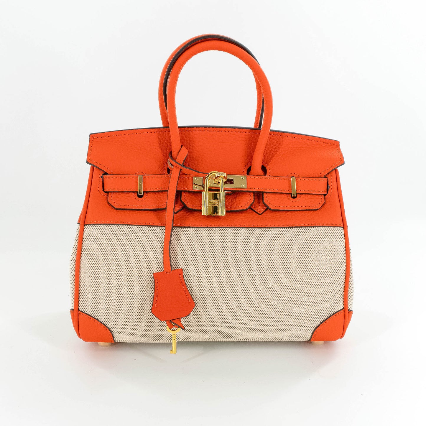 Duchess Handbag in Linen and Orange Leather