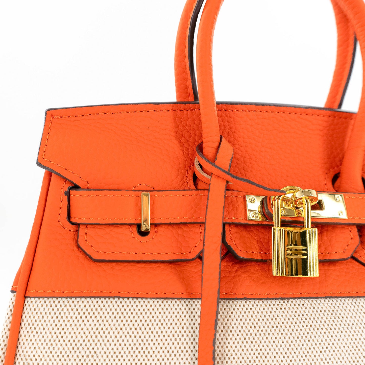 Duchess Handbag in Linen and Orange Leather