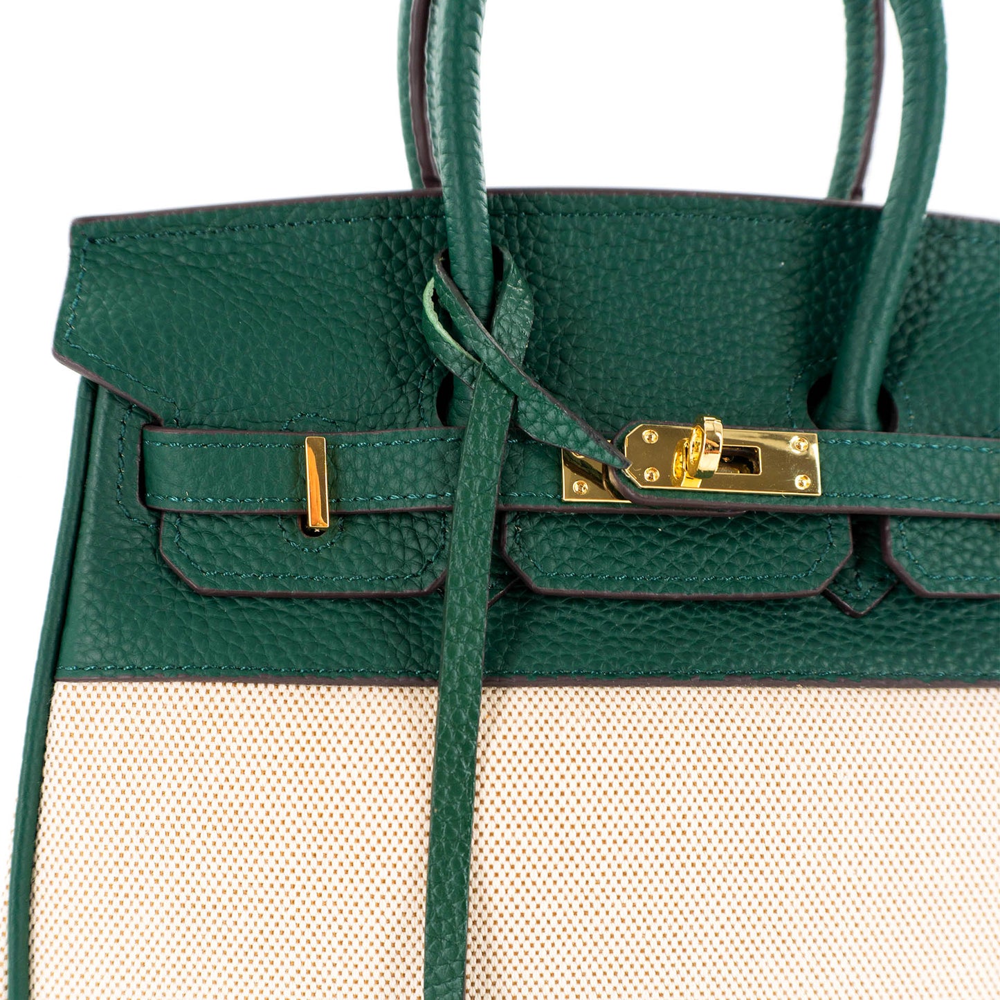Duchess Handbag in Linen and Green Leather