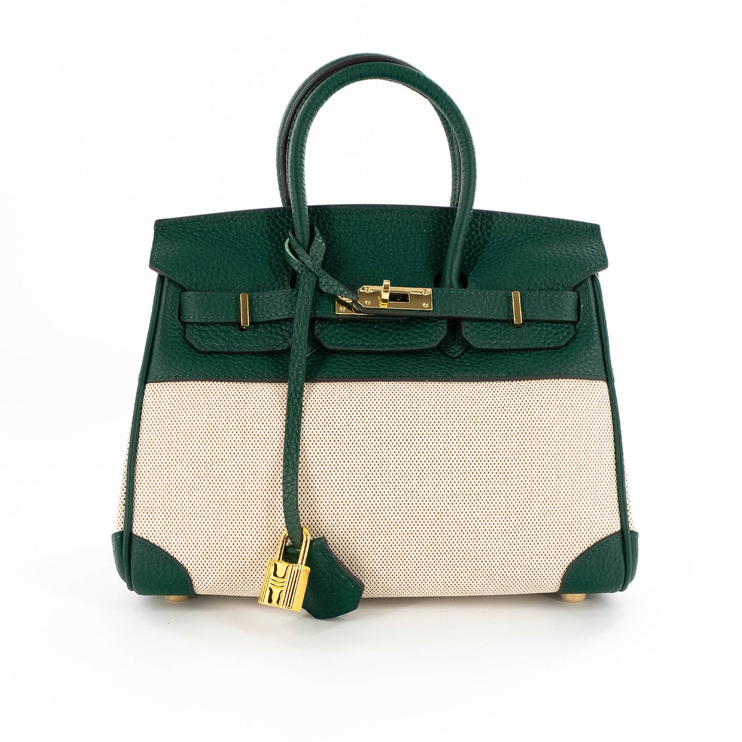Duchess Handbag in Linen and Green Leather