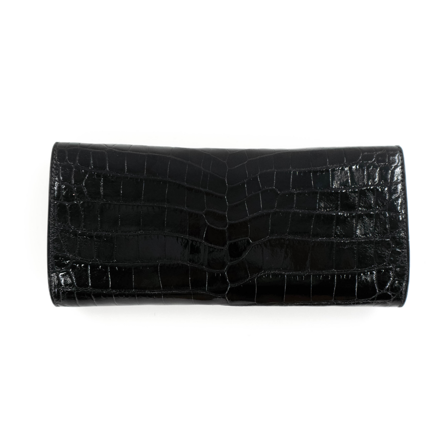 Flat Clutch in Shiny Black Crocodile Belly Skin