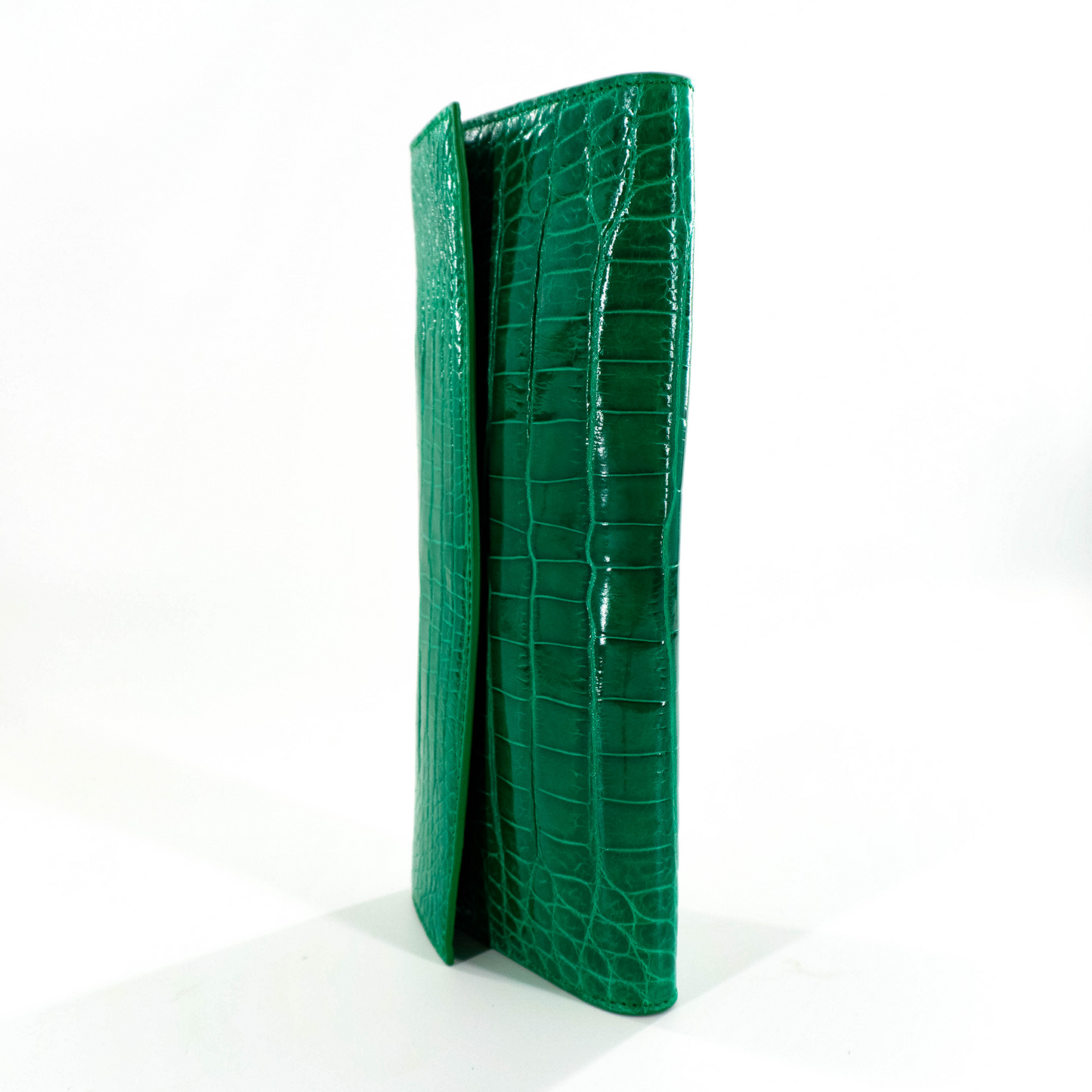 Flat Clutch in Shiny Green Crocodile Belly Skin