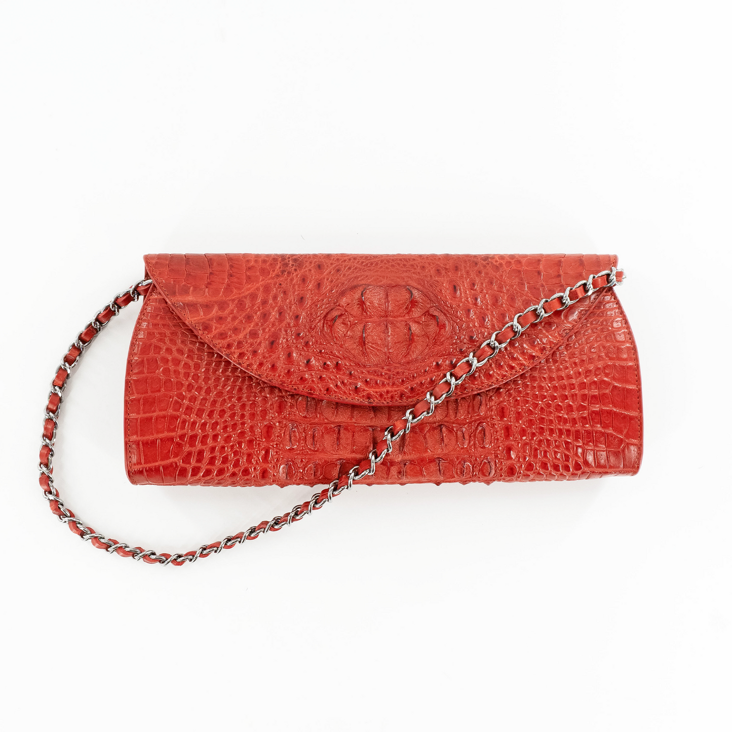 Half Moon Clutch in Cognac Hornback Crocodile Skin