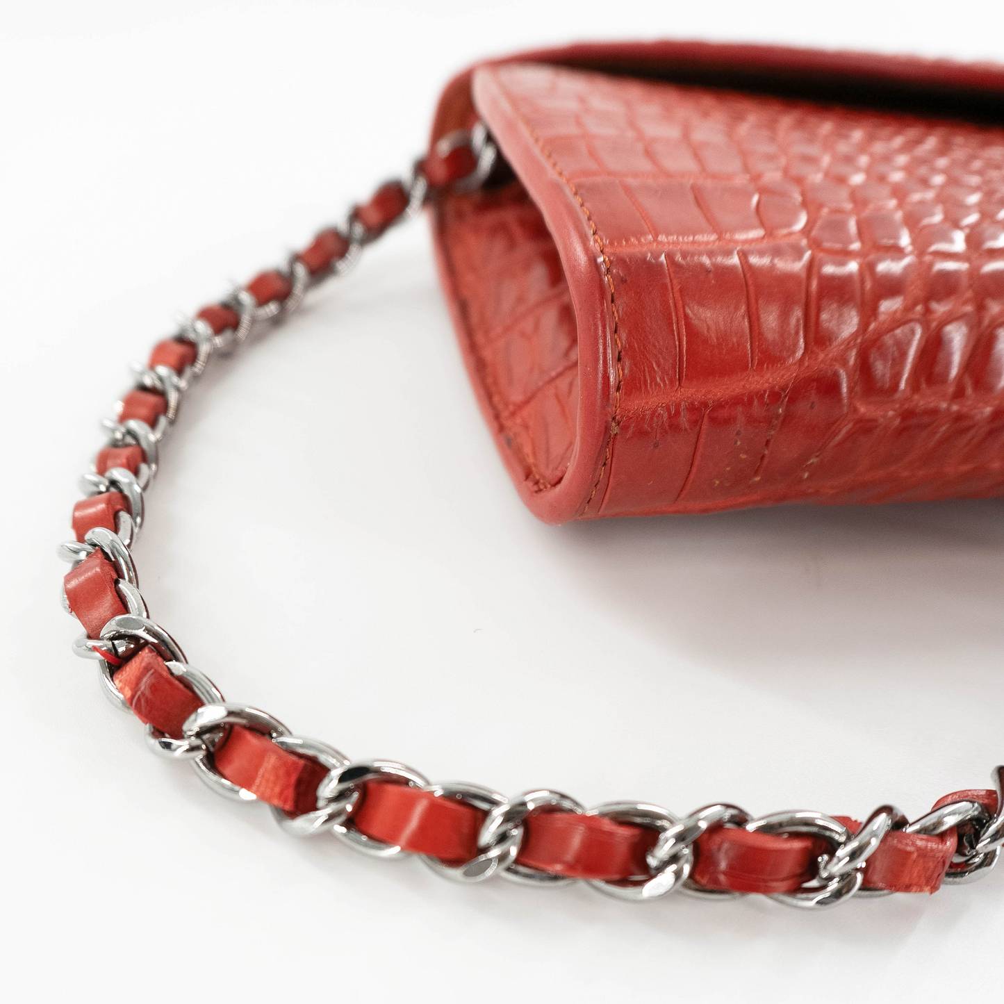 Half Moon Clutch in Cognac Hornback Crocodile Skin