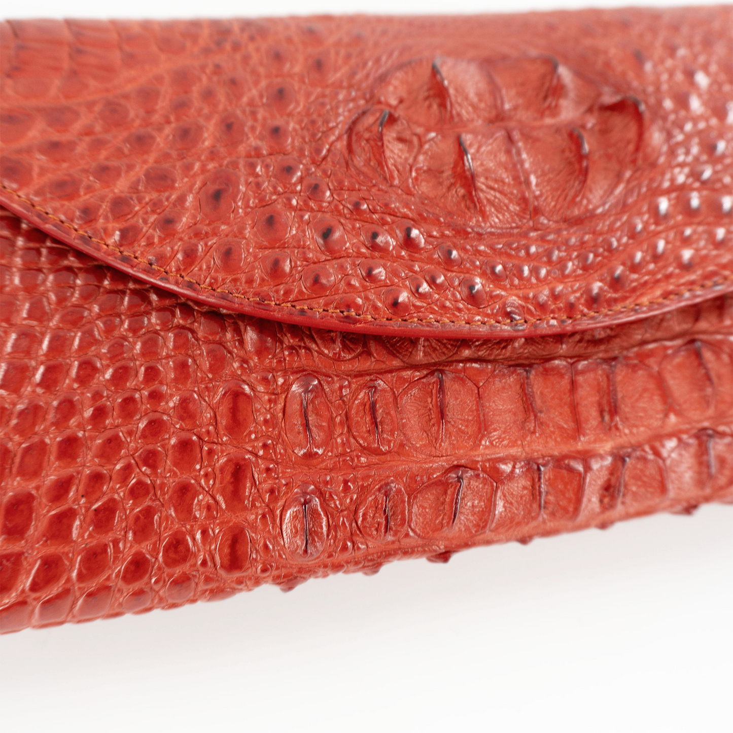Half Moon Clutch in Cognac Hornback Crocodile Skin