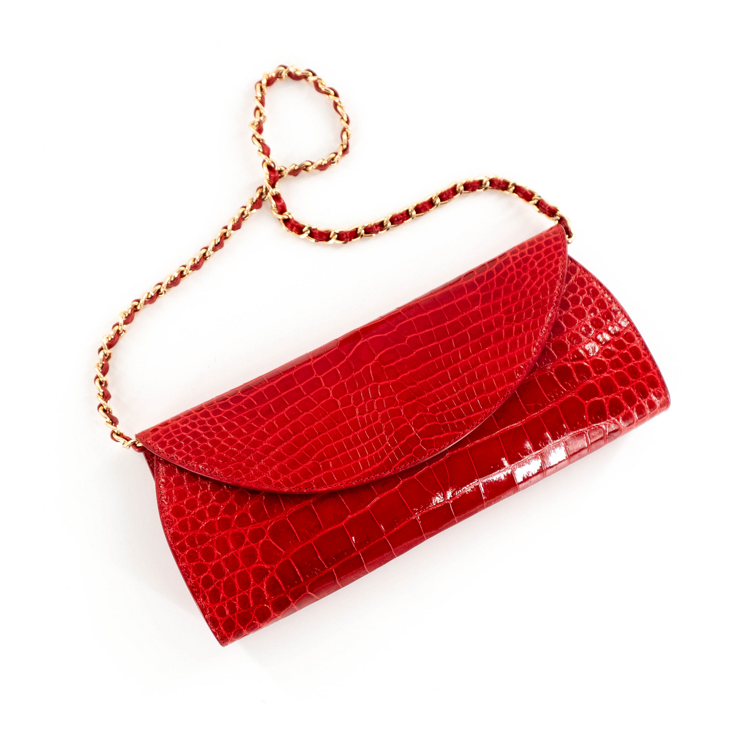 Half Moon Clutch in Shiny Red Crocodile Belly Skin