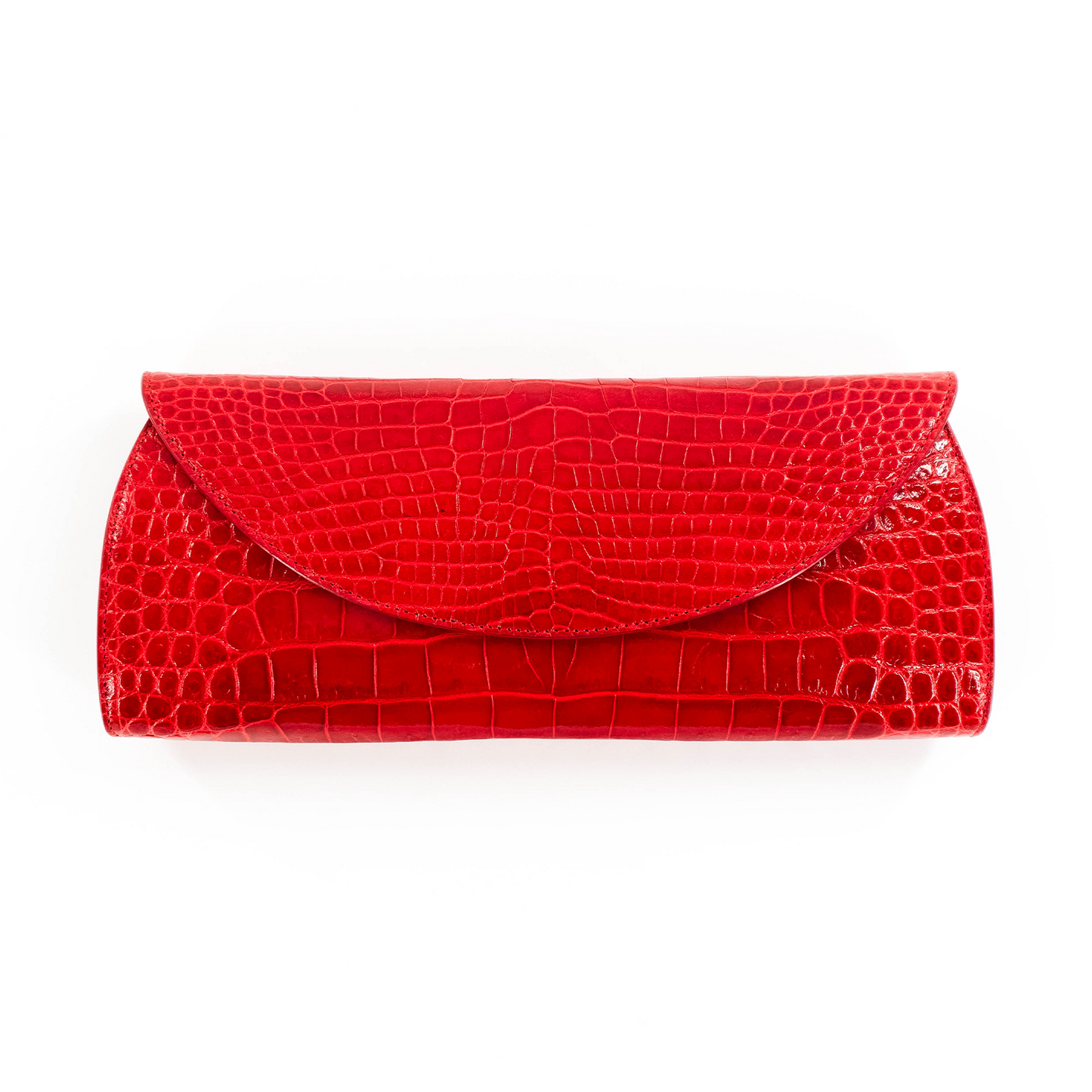 Half Moon Clutch in Shiny Red Crocodile Belly Skin