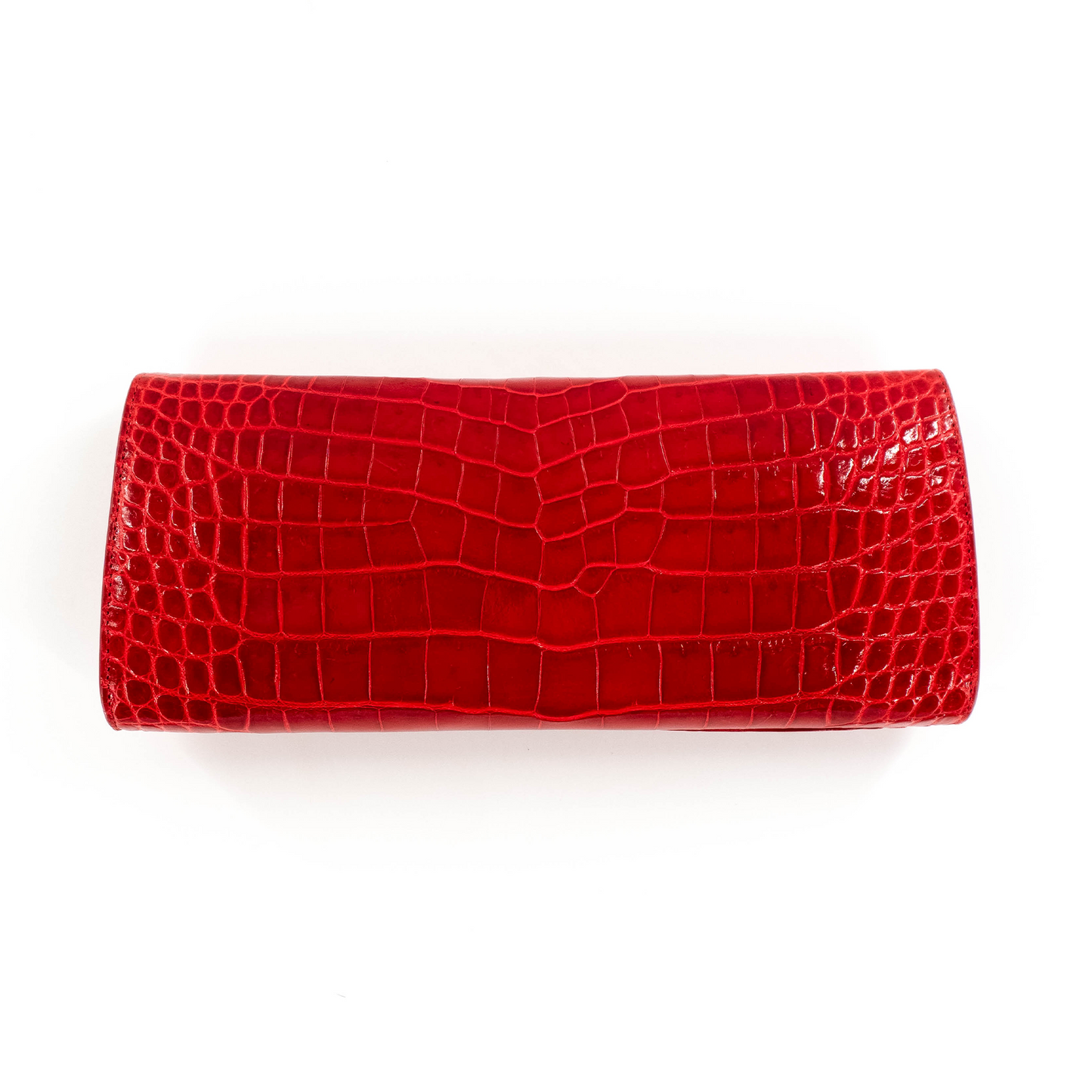 Half Moon Clutch in Shiny Red Crocodile Belly Skin
