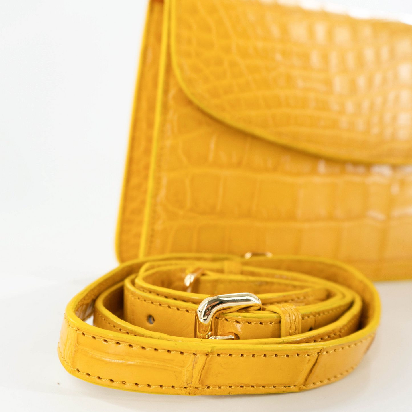 Half Moon Standing Clutch in Matte Yellow Crocodile Belly Skin