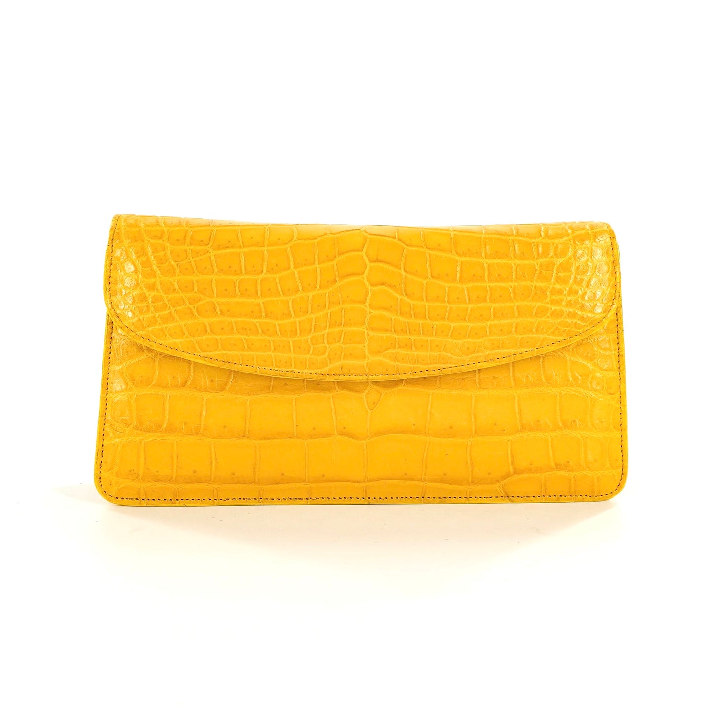 Half Moon Standing Clutch in Matte Yellow Crocodile Belly Skin