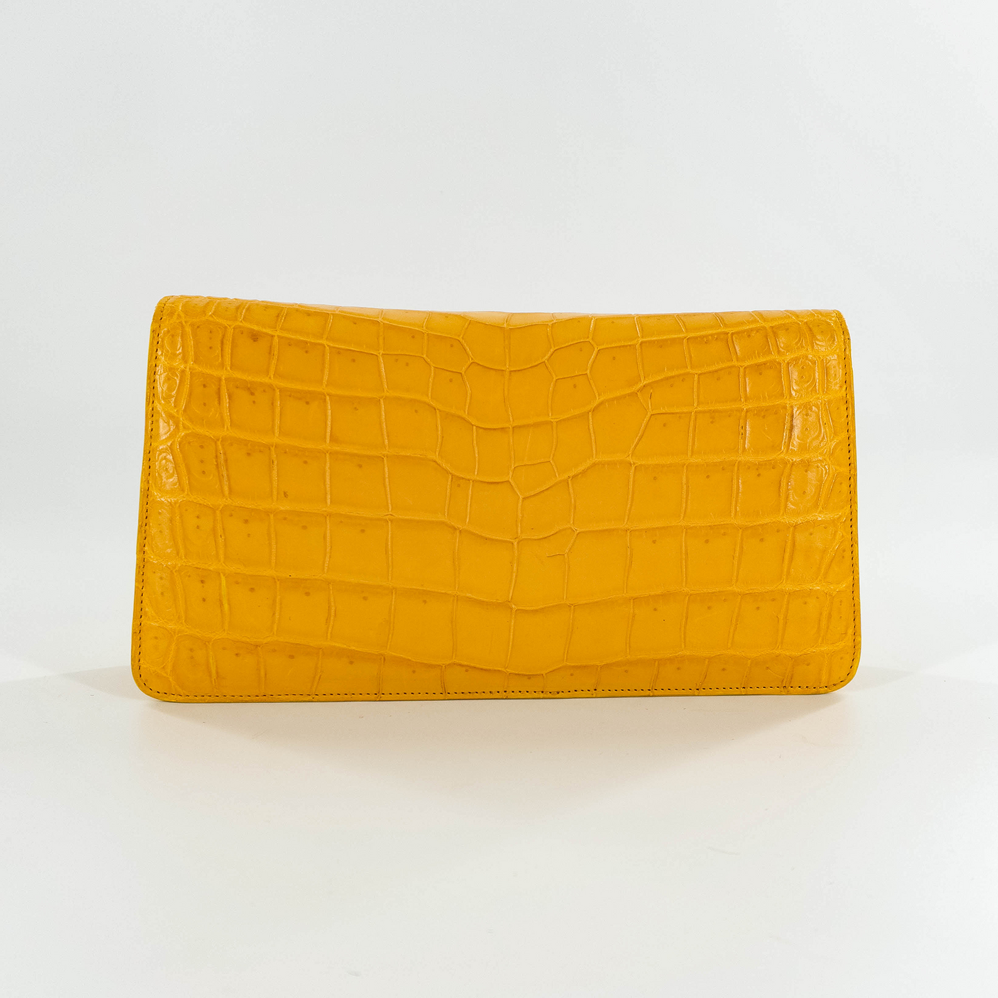 Half Moon Standing Clutch in Matte Yellow Crocodile Belly Skin