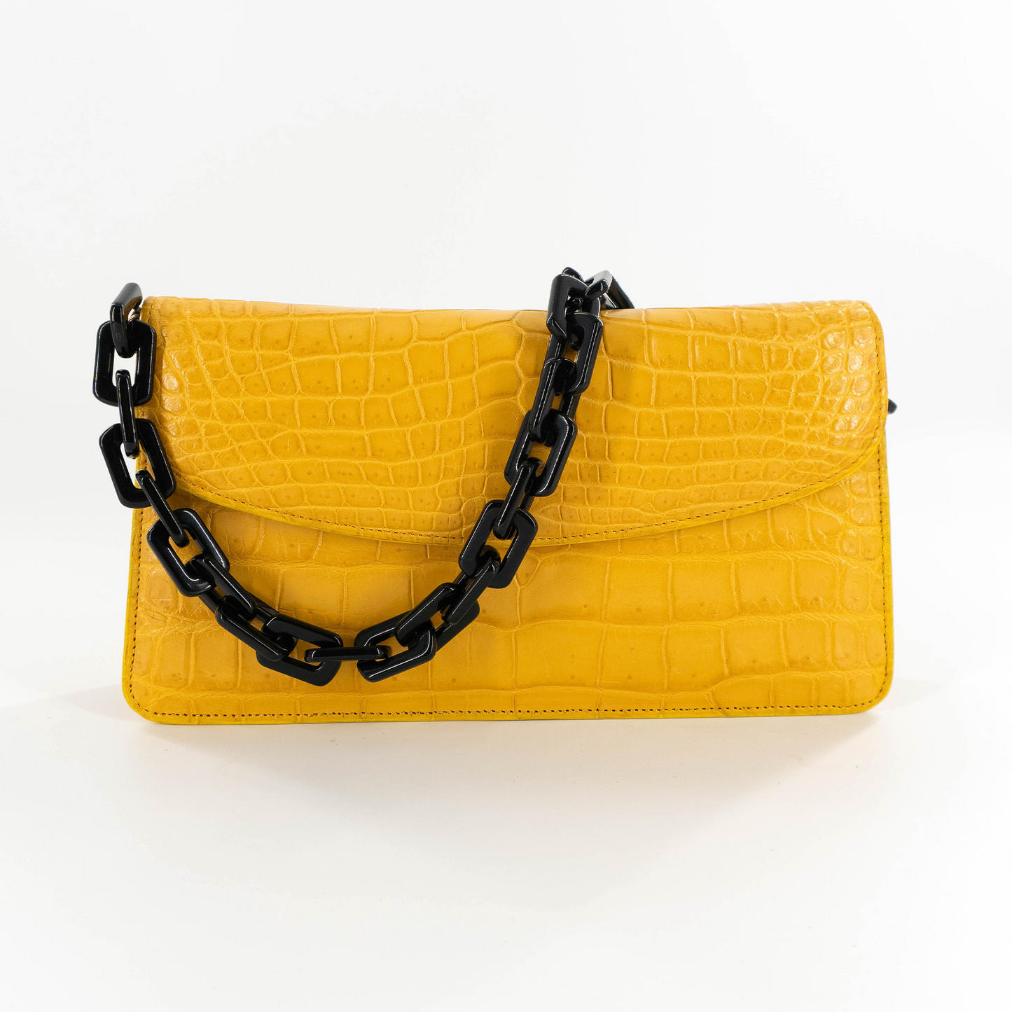 Half Moon Standing Clutch in Matte Yellow Crocodile Belly Skin