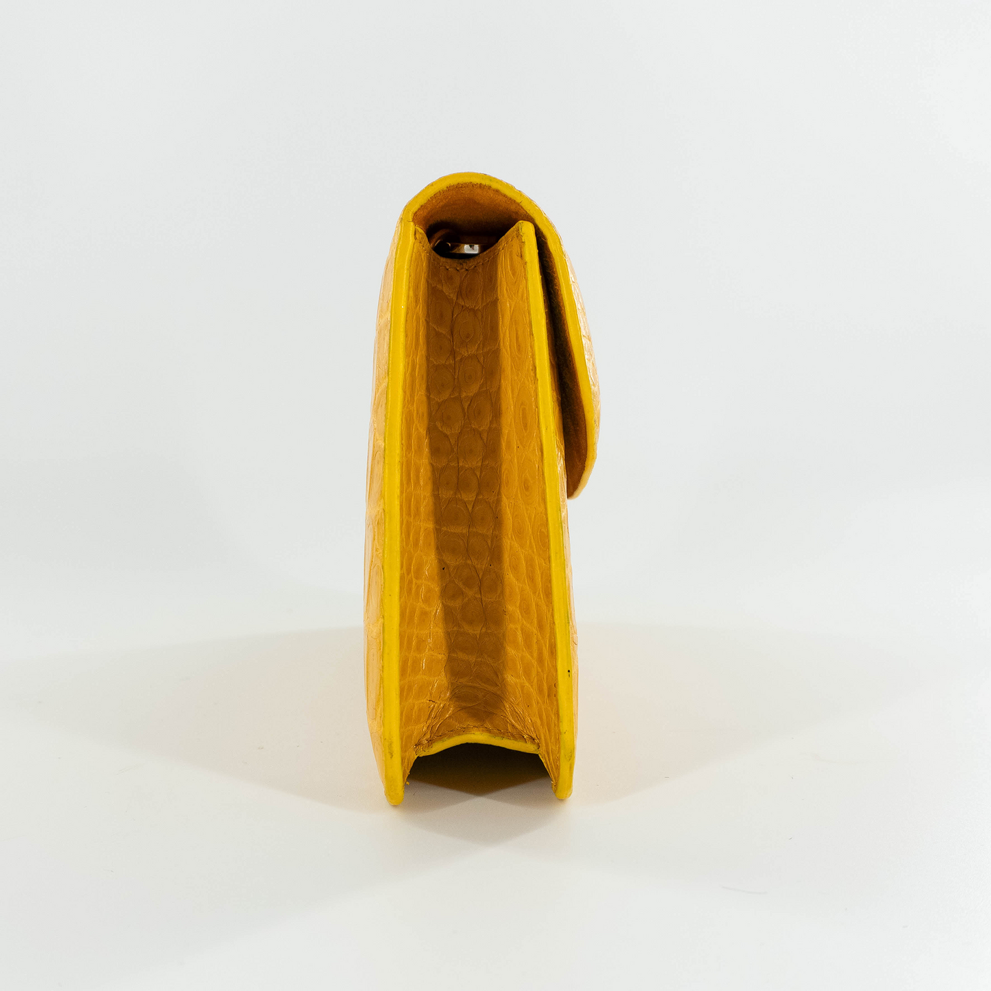 Half Moon Standing Clutch in Matte Yellow Crocodile Belly Skin