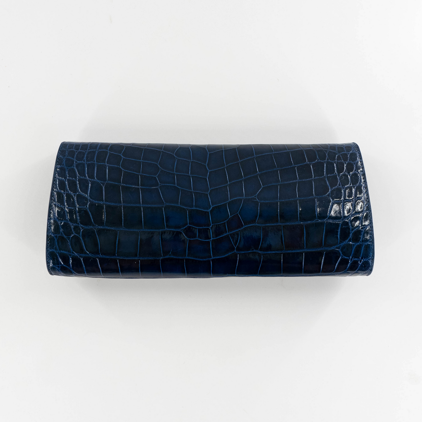 Half Moon Clutch in Shiny Navy Blue Crocodile Belly Skin