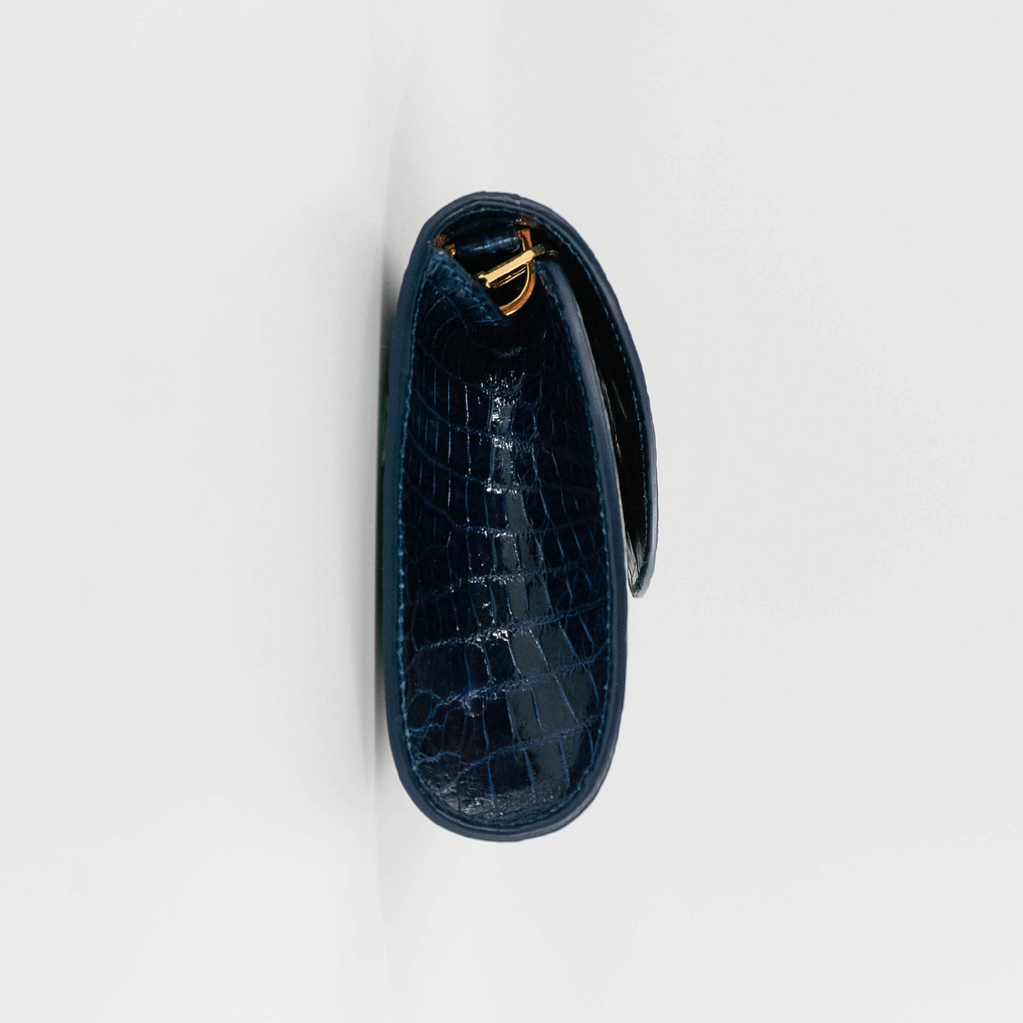 Half Moon Clutch in Shiny Navy Blue Crocodile Belly Skin