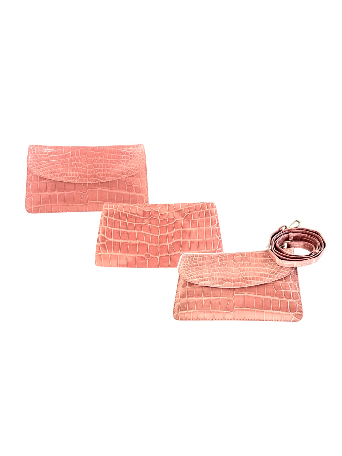 Half Moon Standing Clutch in Shiny Light Pink Nile Crocodile Belly Skin