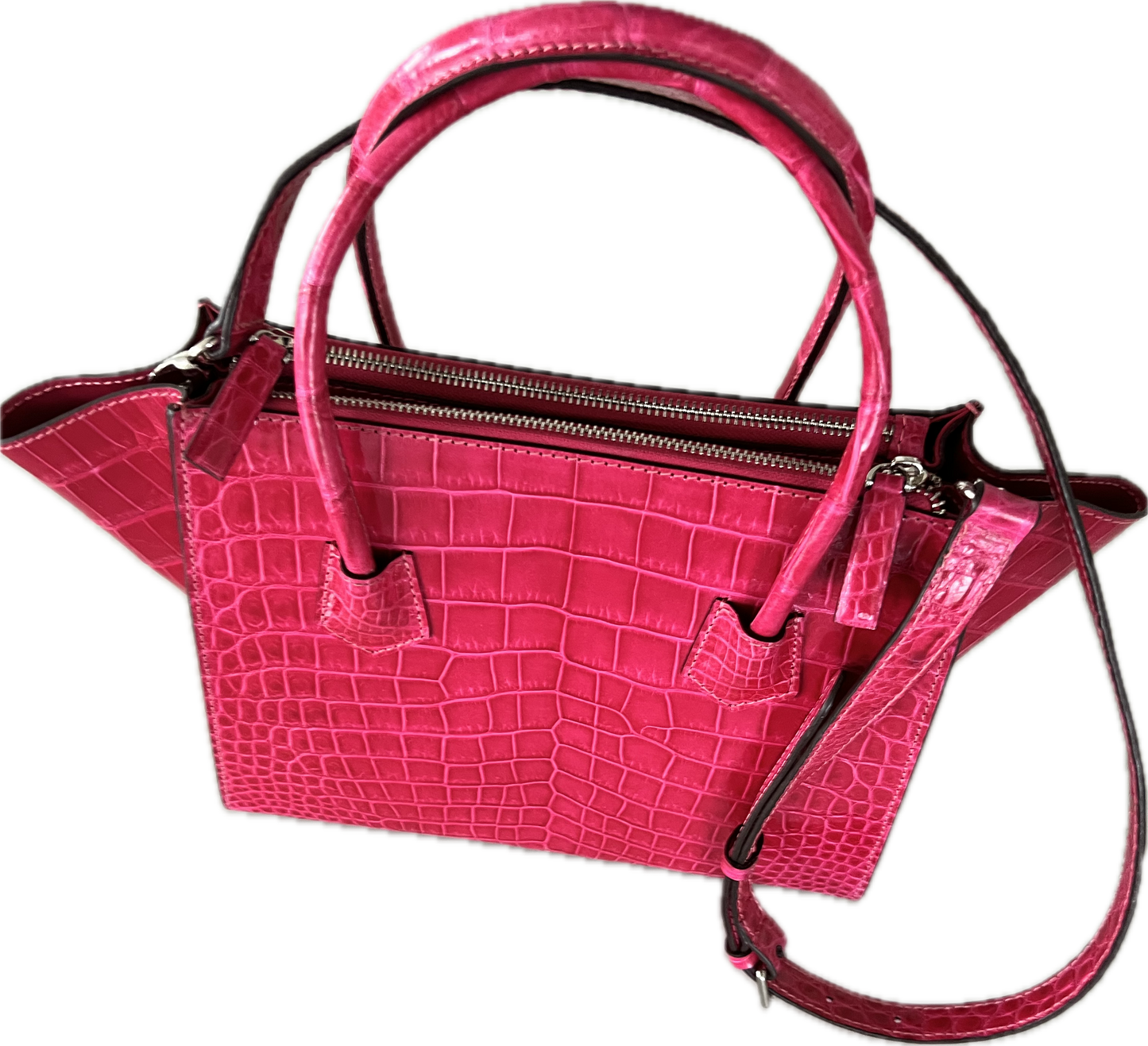 Angle Handbag in Shiny Fuchsia Crocodile Skin