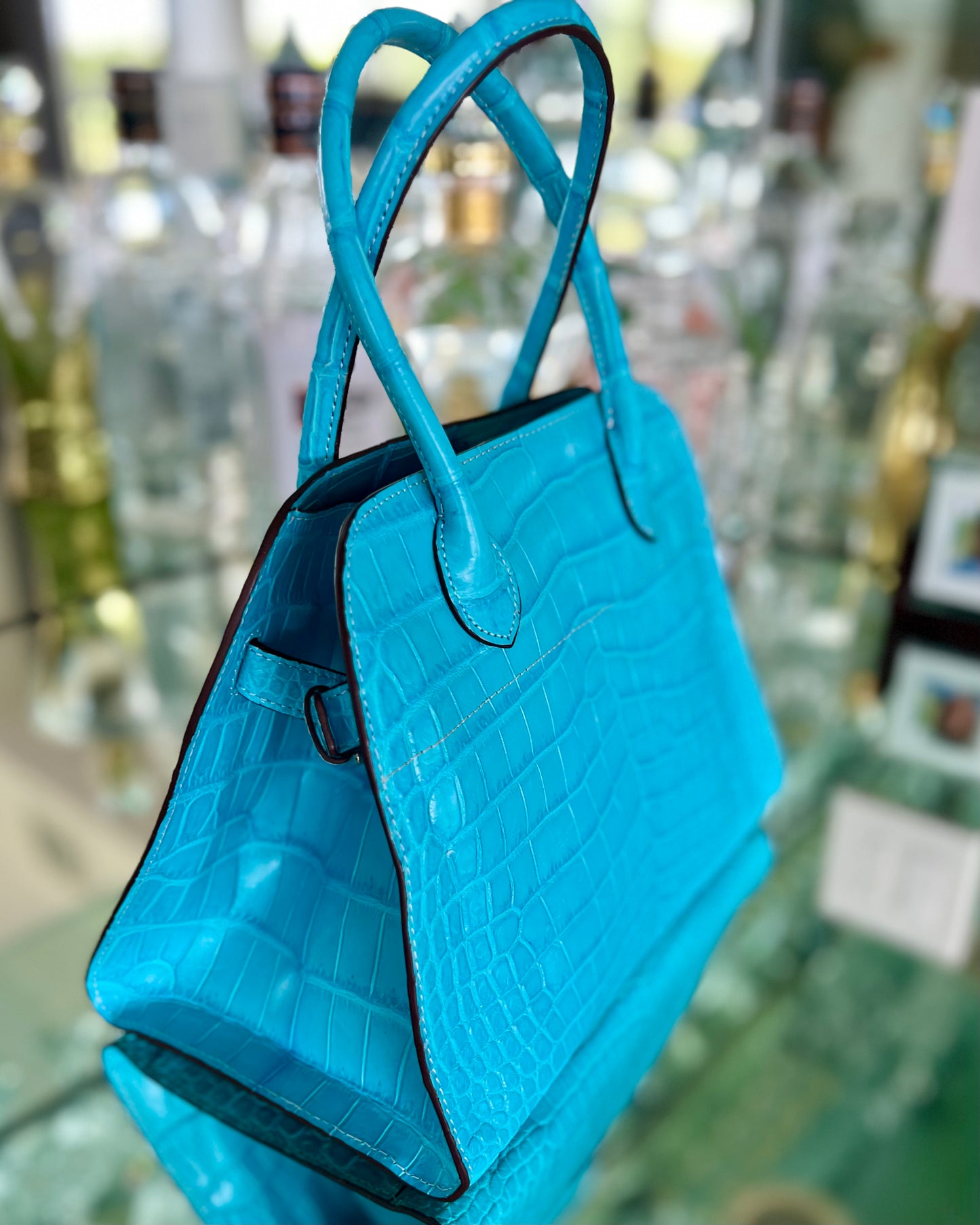 Rowena Handbag in Turquoise Crocodile Skin