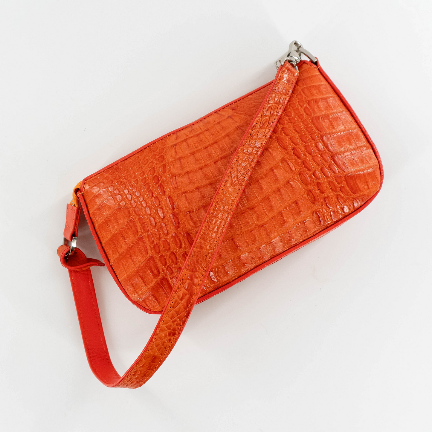 Small Messenger in Orange Hornback Crocodile Skin