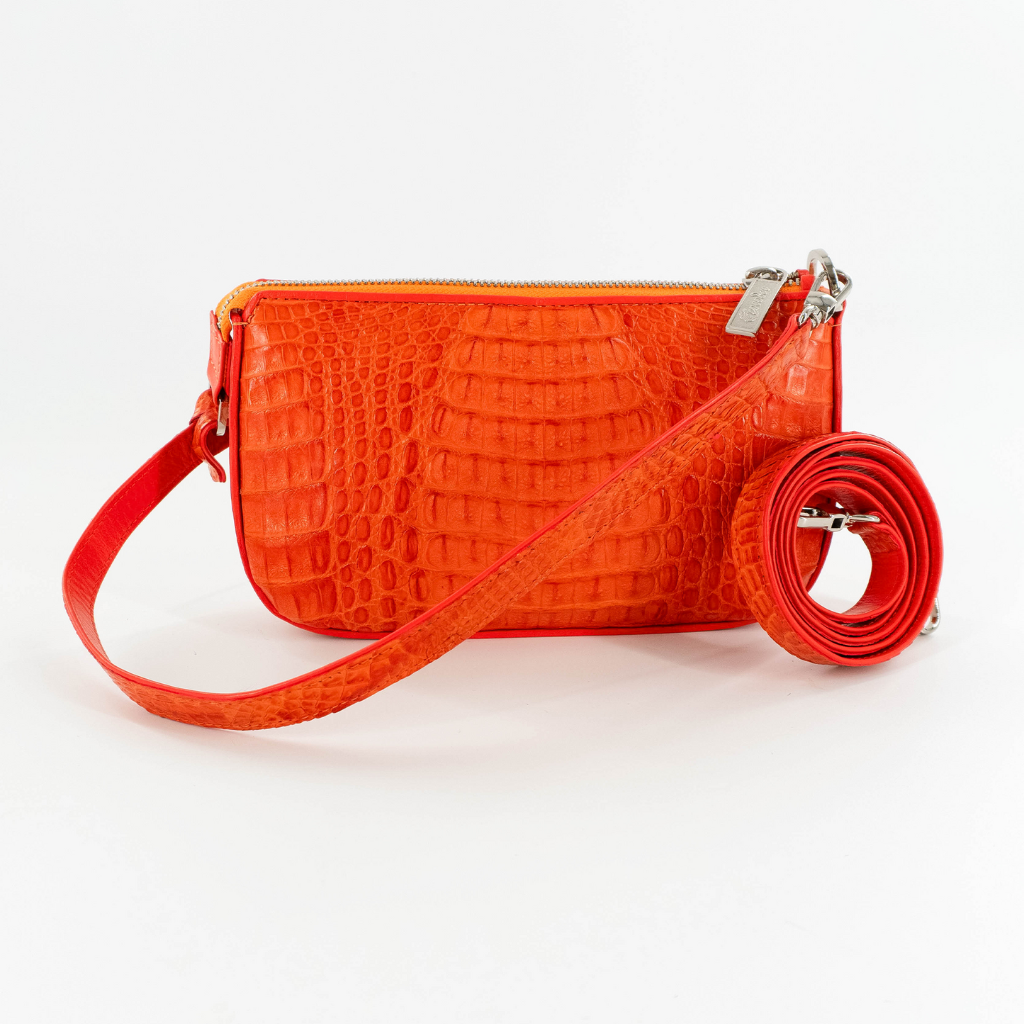 Small Messenger in Orange Hornback Crocodile Skin