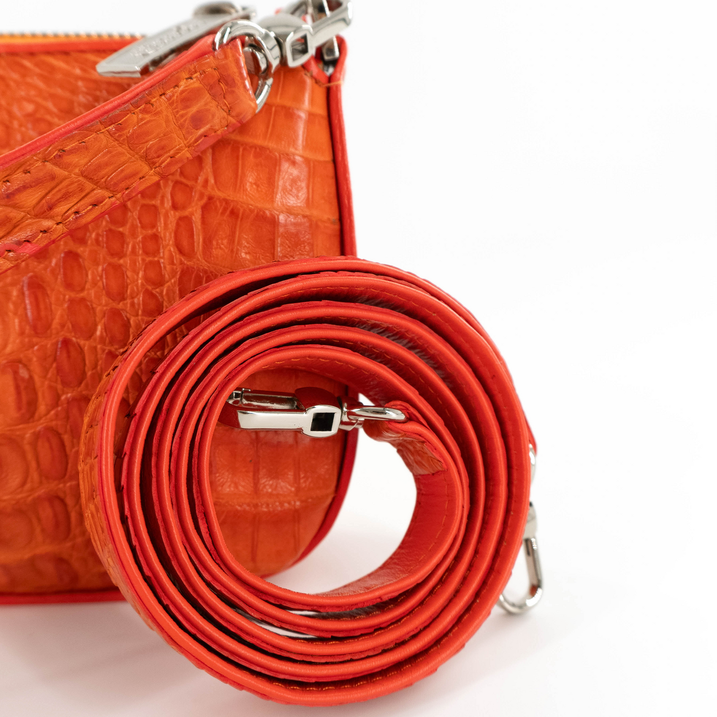 Small Messenger in Orange Hornback Crocodile Skin