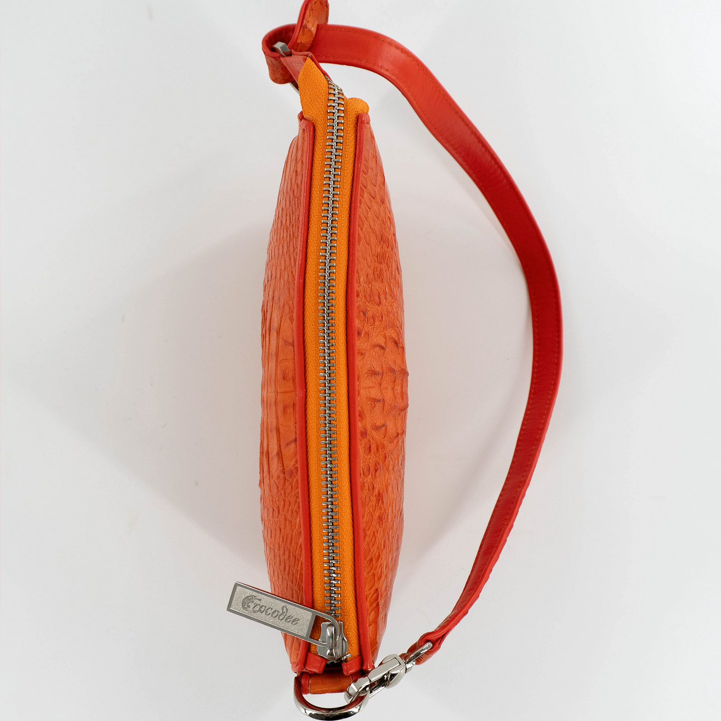 Small Messenger in Orange Hornback Crocodile Skin