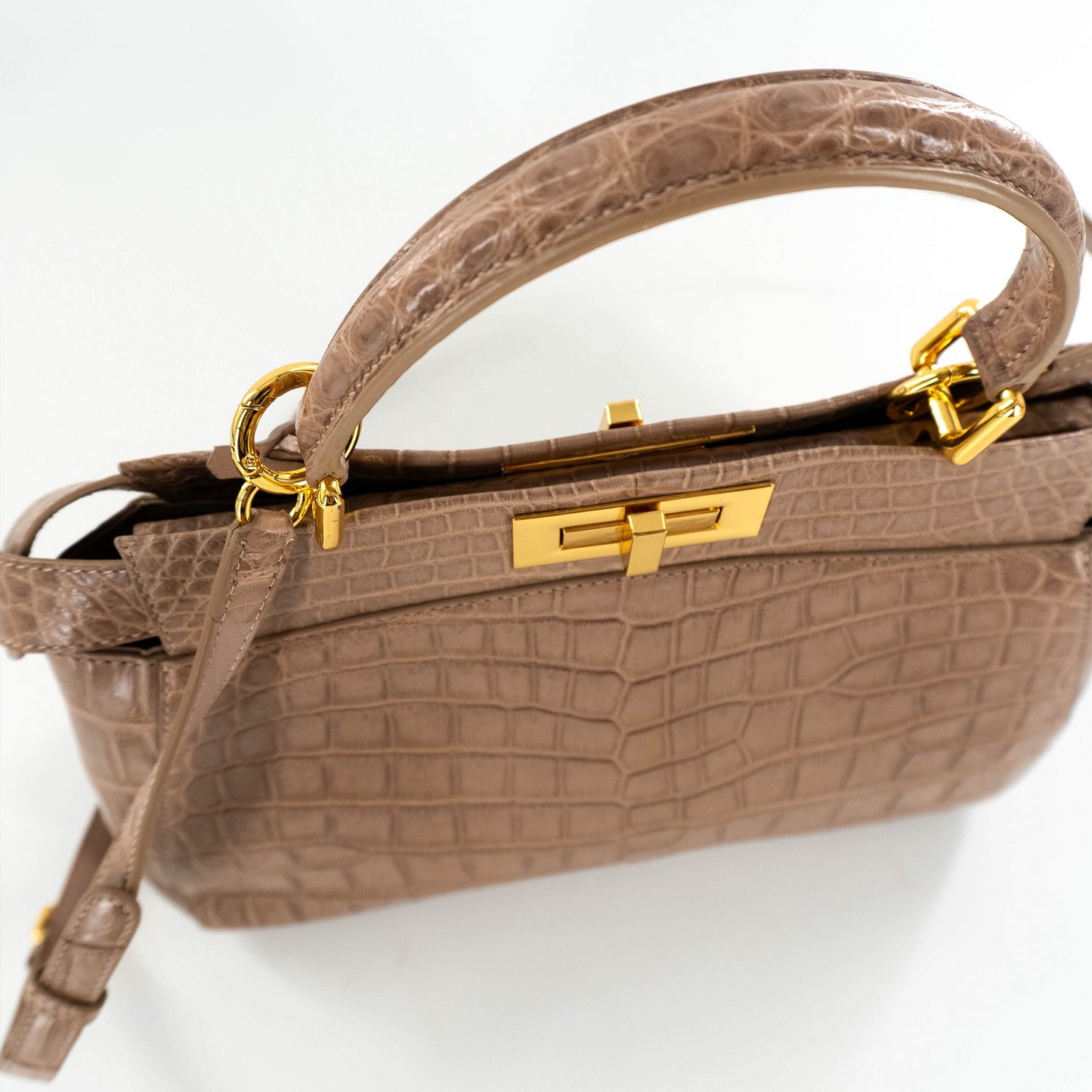 Lady Handbag in Matte Hazelnut Crocodile Belly Skin
