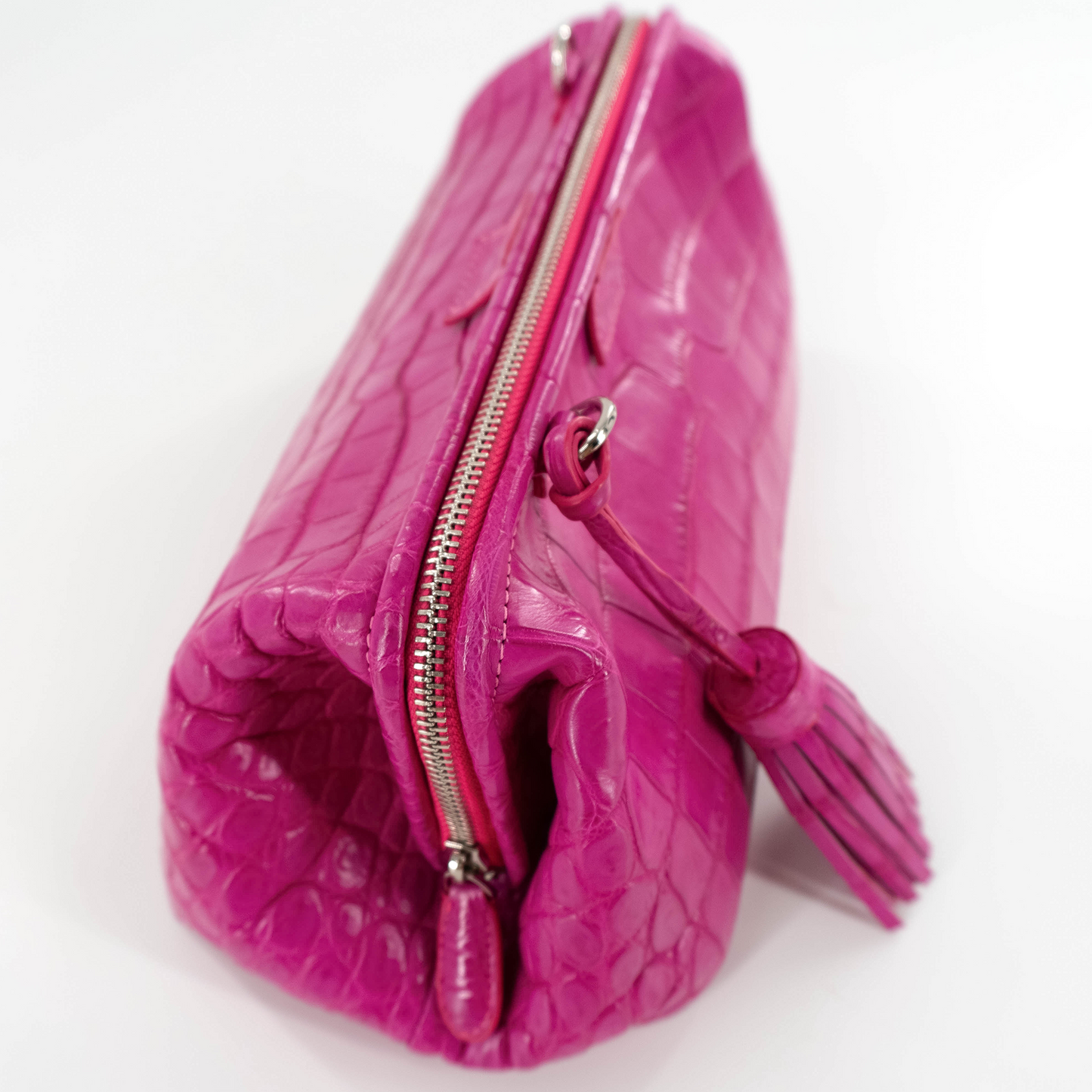 New Clutch in Matte Pink Crocodile Belly Skin