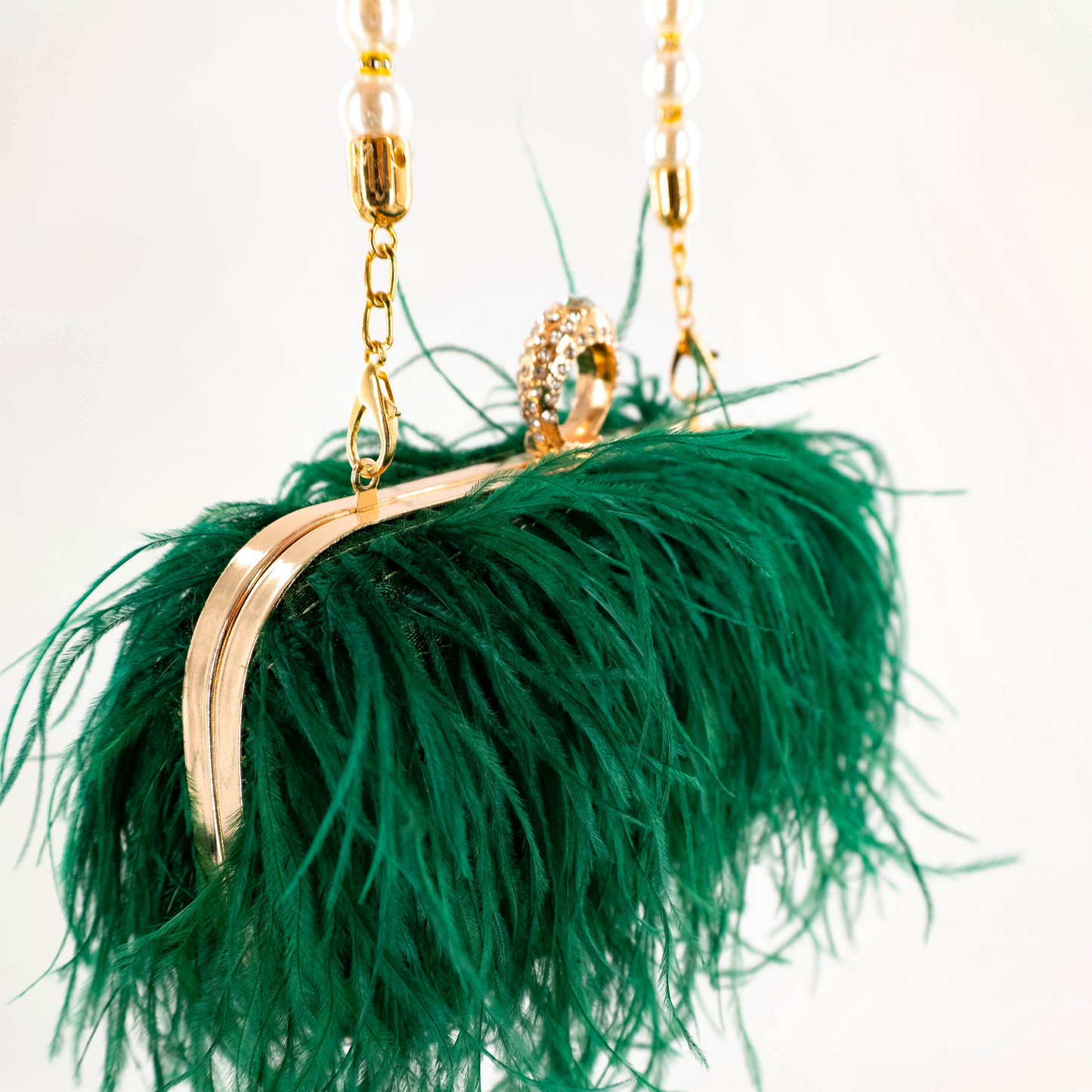 Ostrich Feather Clutch in Green Emerald