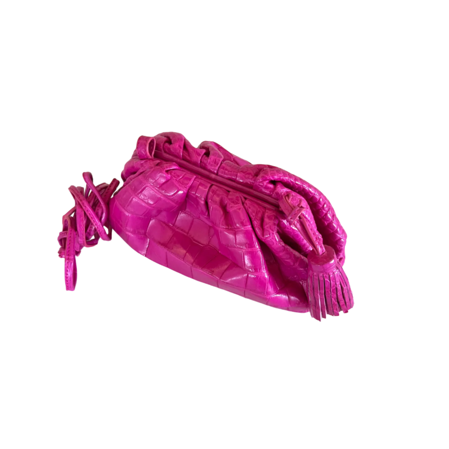 Cloud Clutch in Fuchsia Pink Crocodile Belly Skin