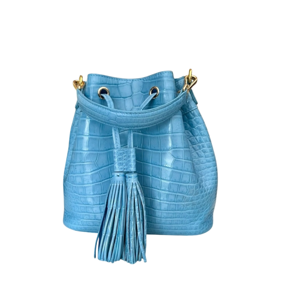 Bucket Bag Matte Baby Blue Crocodile Belly Skin