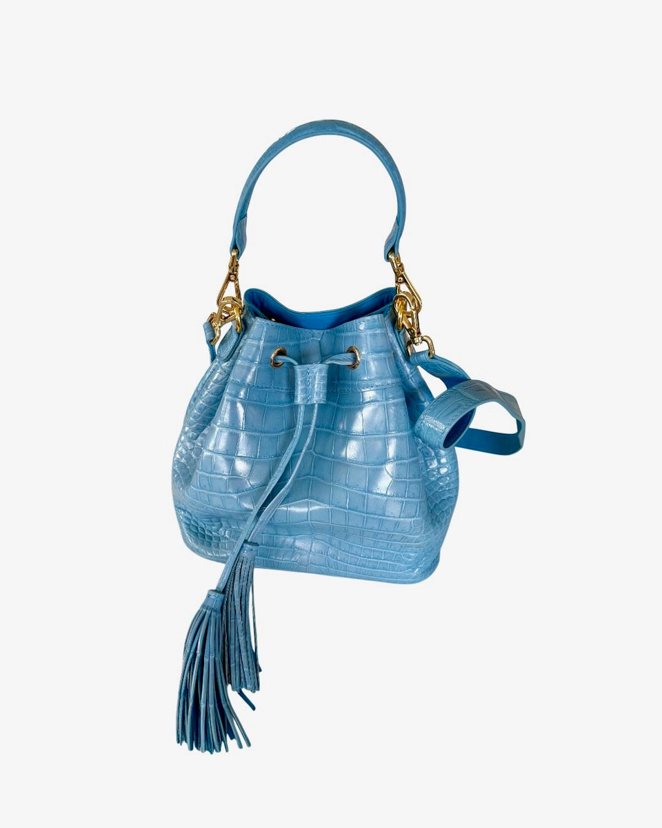Bucket Bag Matte Baby Blue Crocodile Belly Skin
