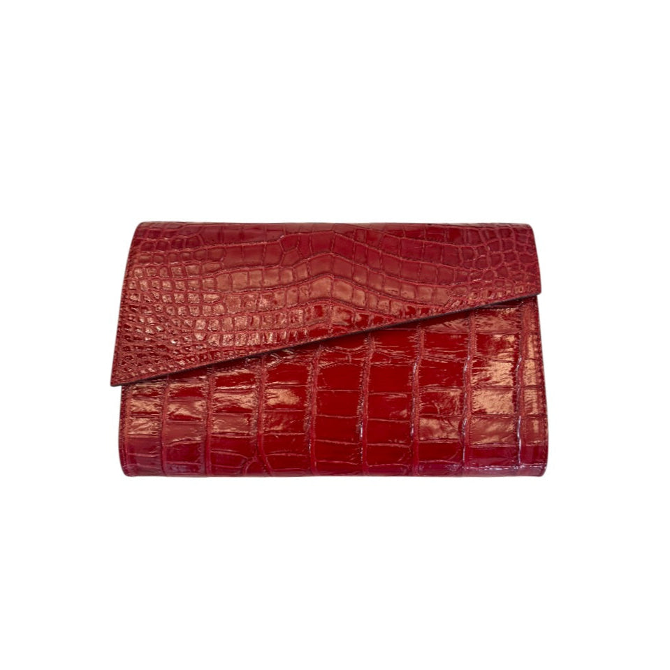 Carmen Clutch in Red Crocodile Belly Skin