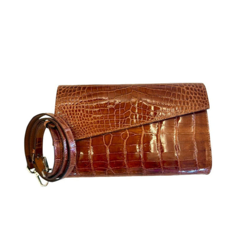 Carmen Clutch in Cognac Crocodile Belly Skin