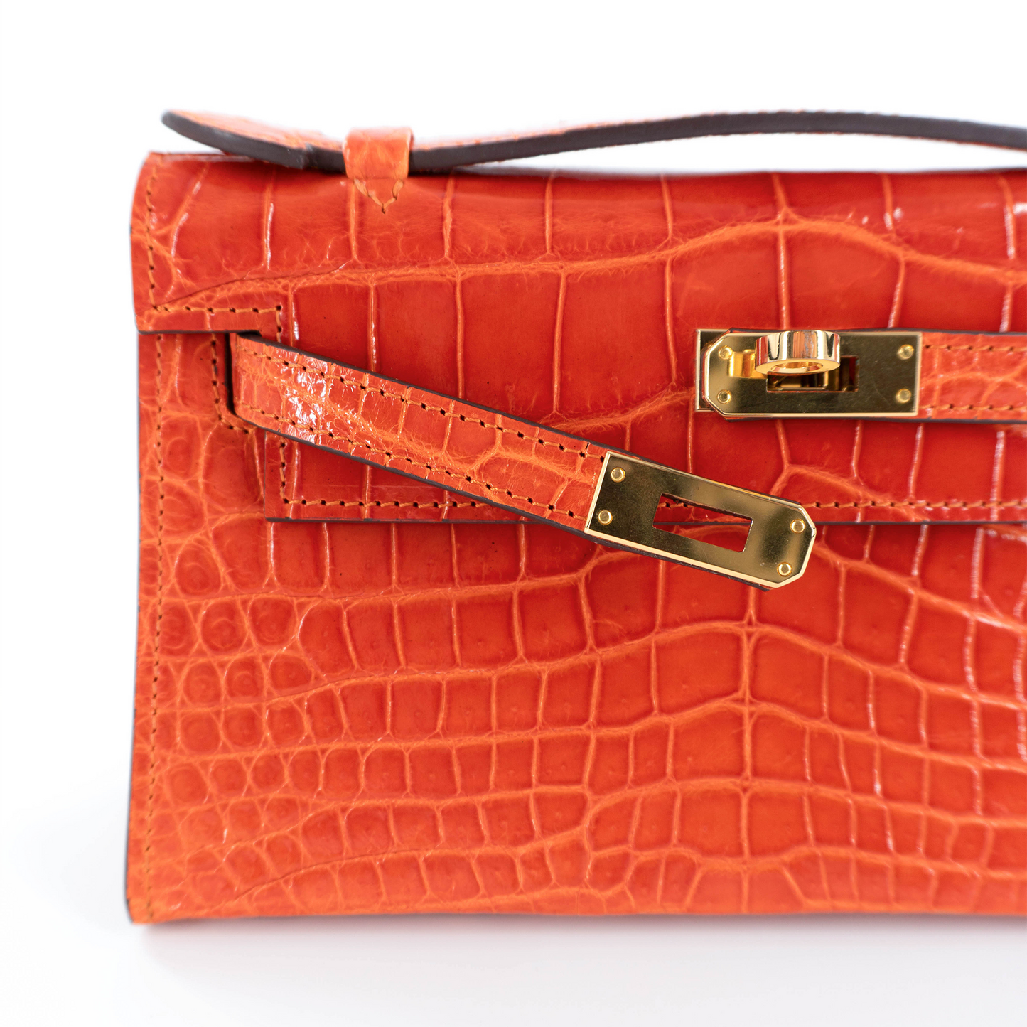 Princess Petite Handbag in Orange Shiny Crocodile Belly Skin