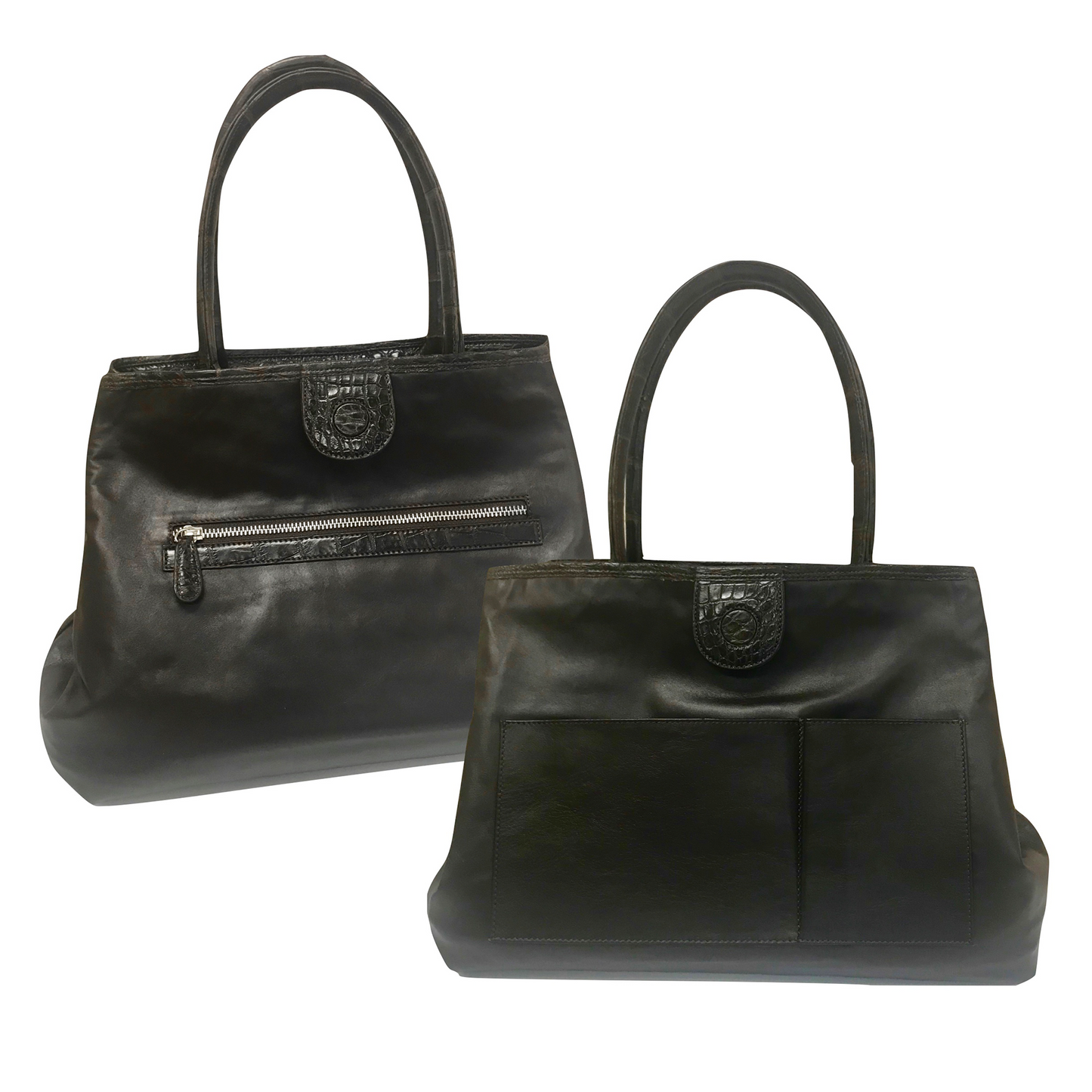 Rolls Royce Reversible Tote in Black Hornback Crocodile Skin