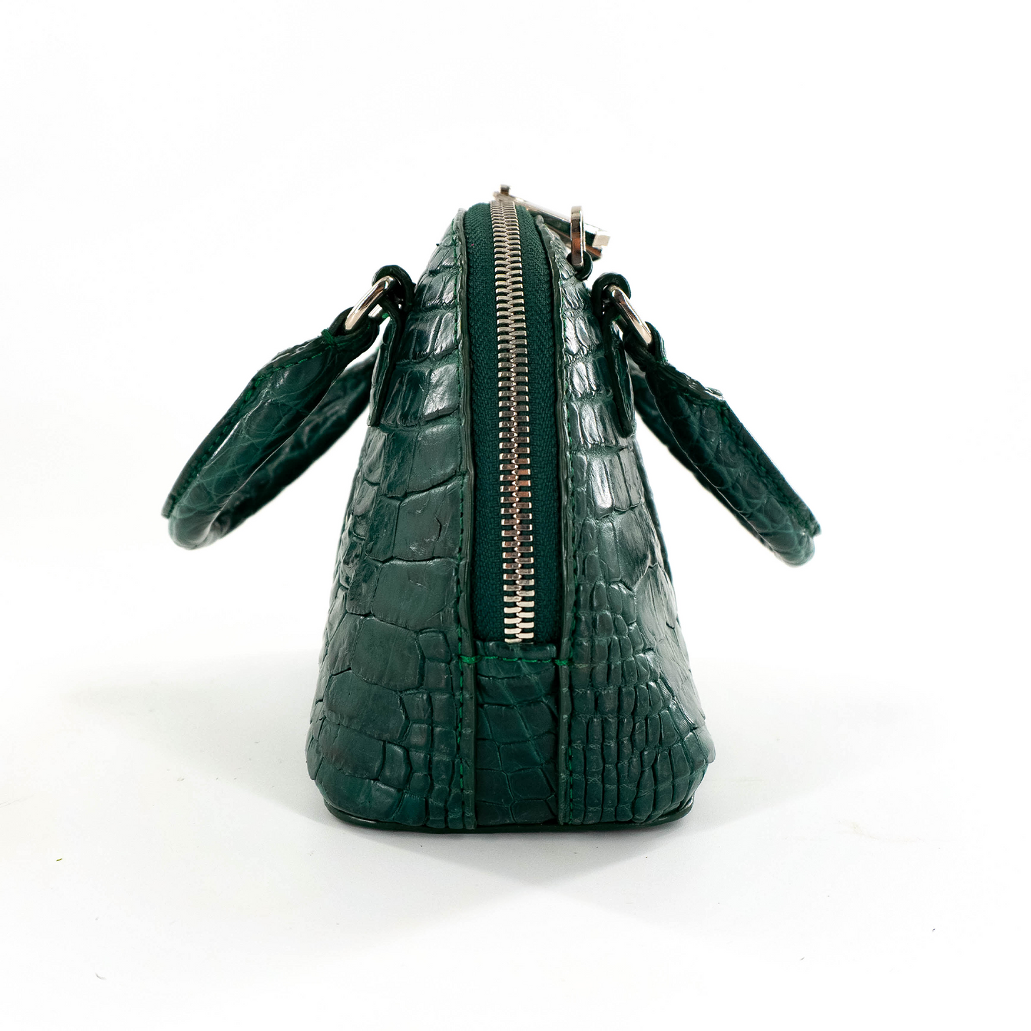 Mini Two Handle Handbag in Matte Green Crocodile Belly Skin