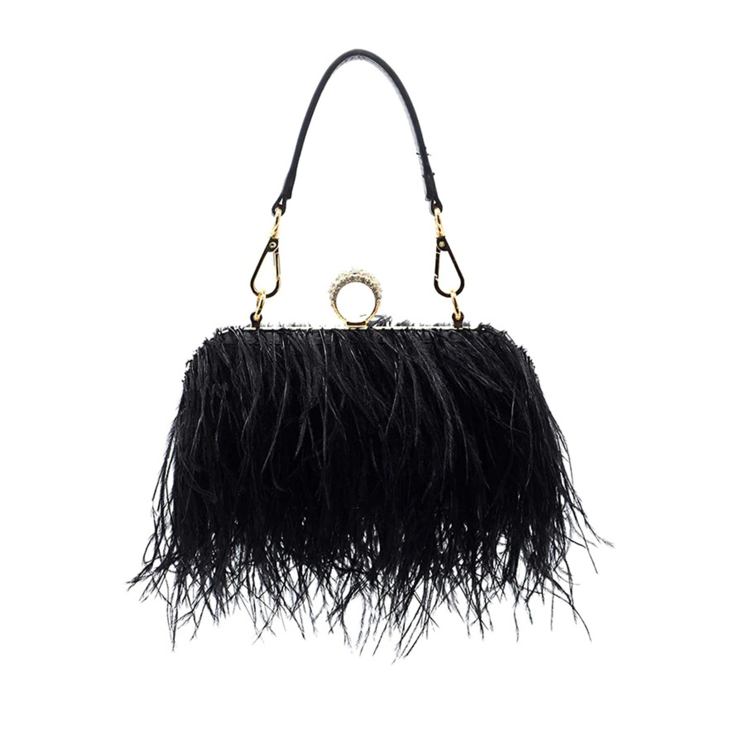 Ostrich Feather Clutch in Black