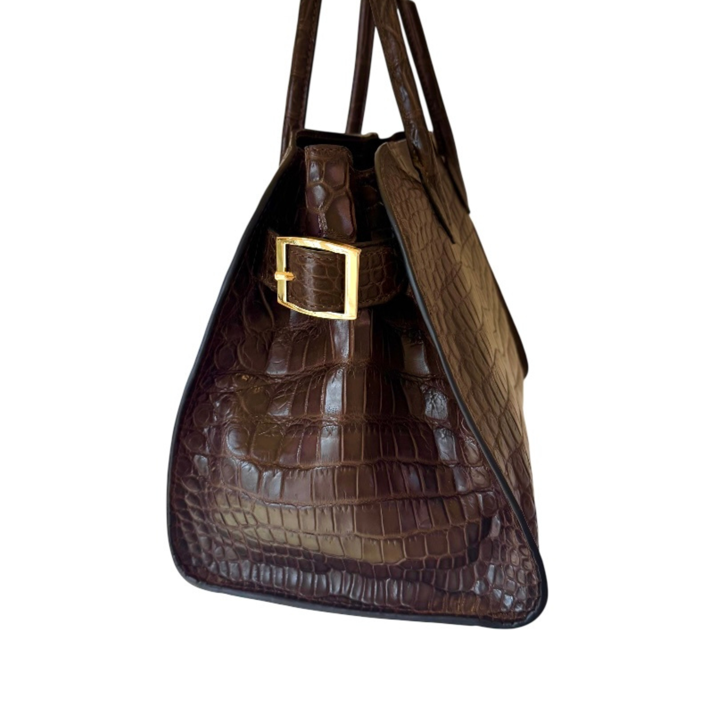 Rowena Chocolate Brown Crocodile Belly Skin Handbag