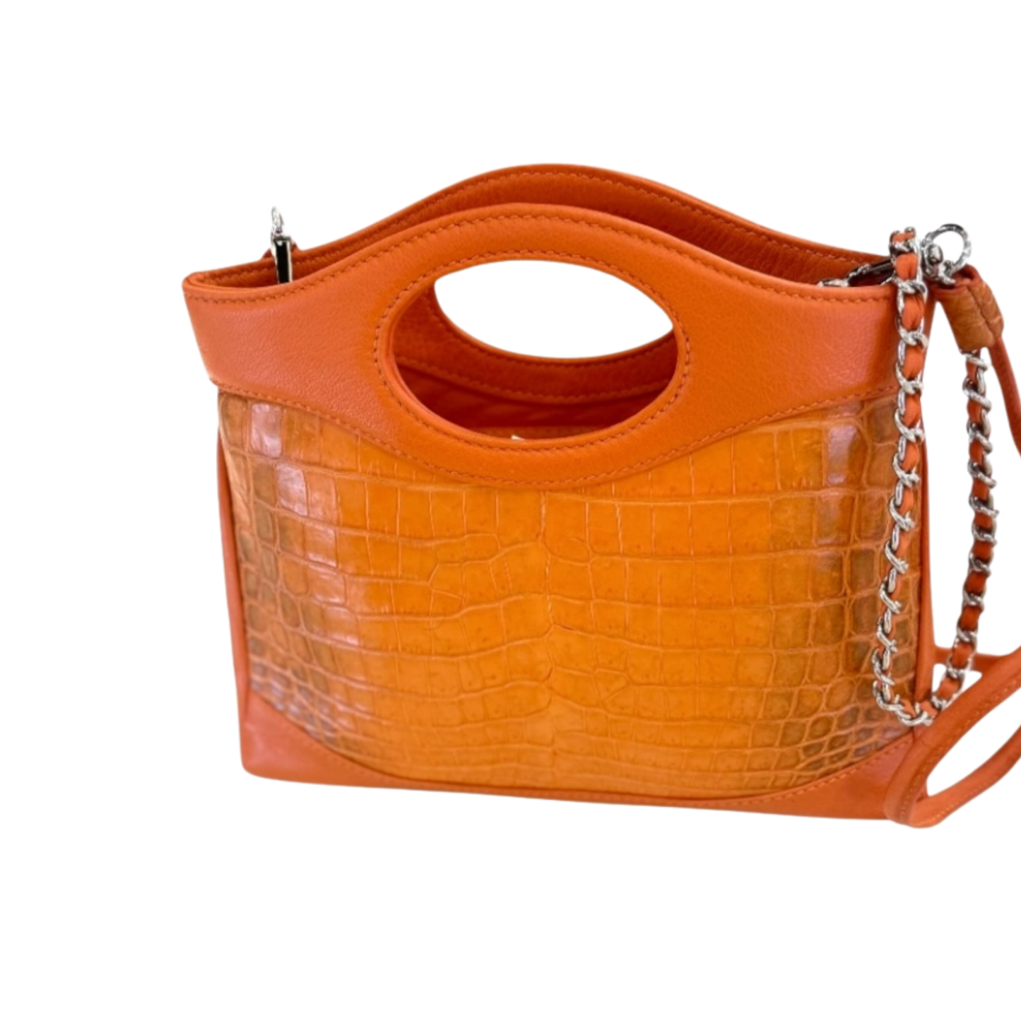 Grace Handbag in Matte Orange Nile Crocodile Belly Skin