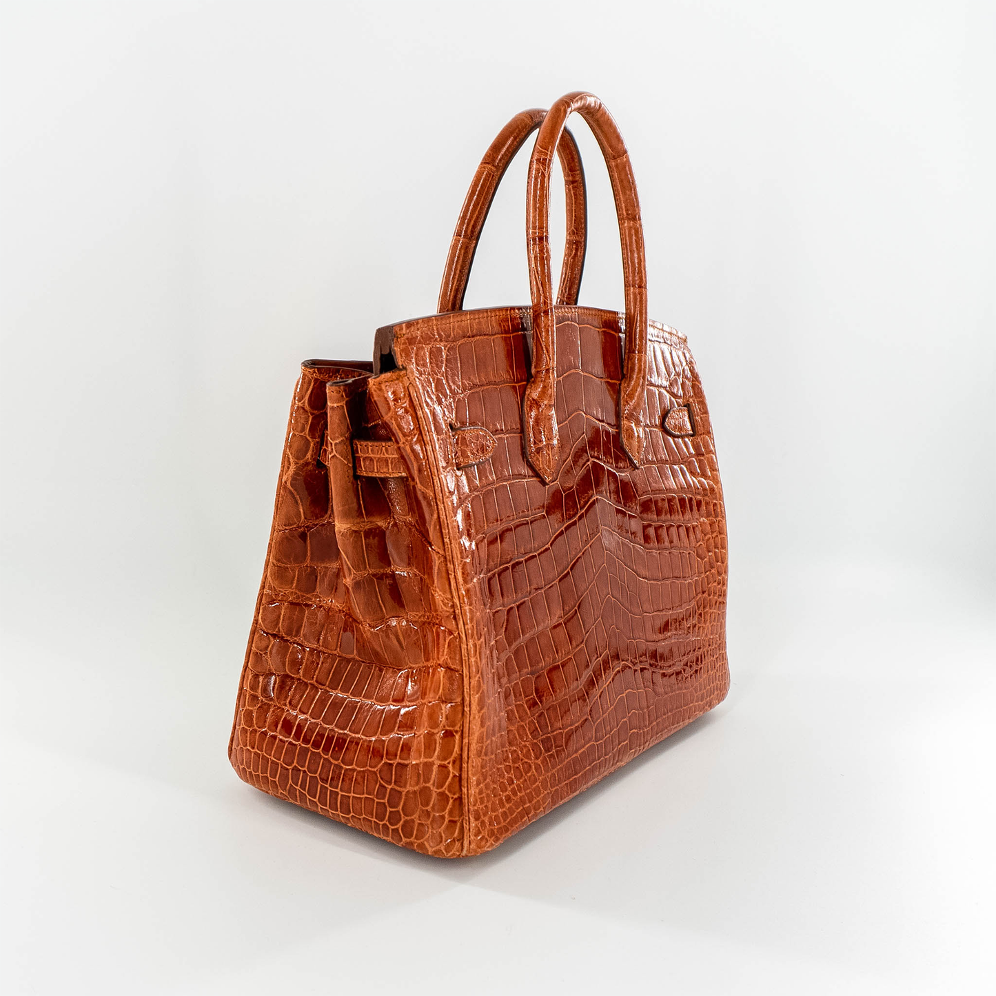 Duchess Handbag in Shiny Cognac Crocodile Belly Skin