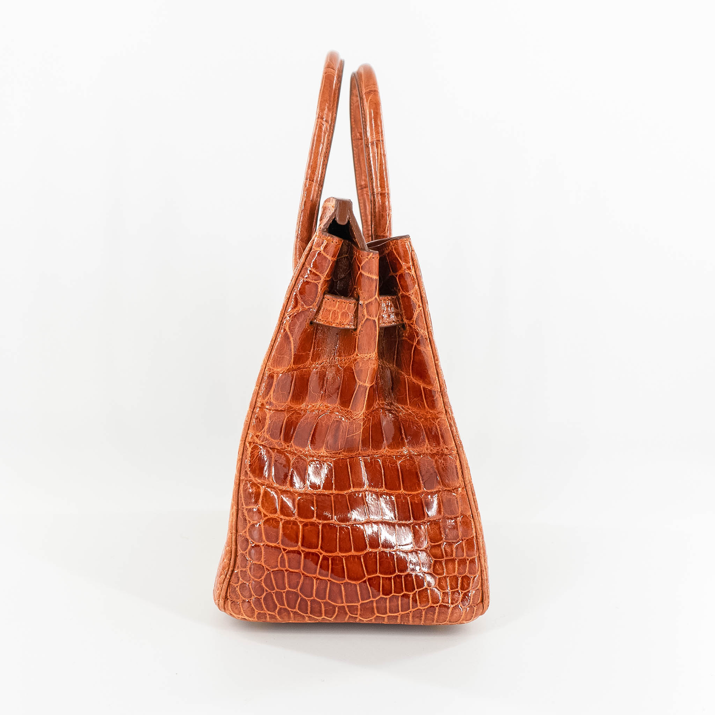 Duchess Handbag in Shiny Cognac Crocodile Belly Skin