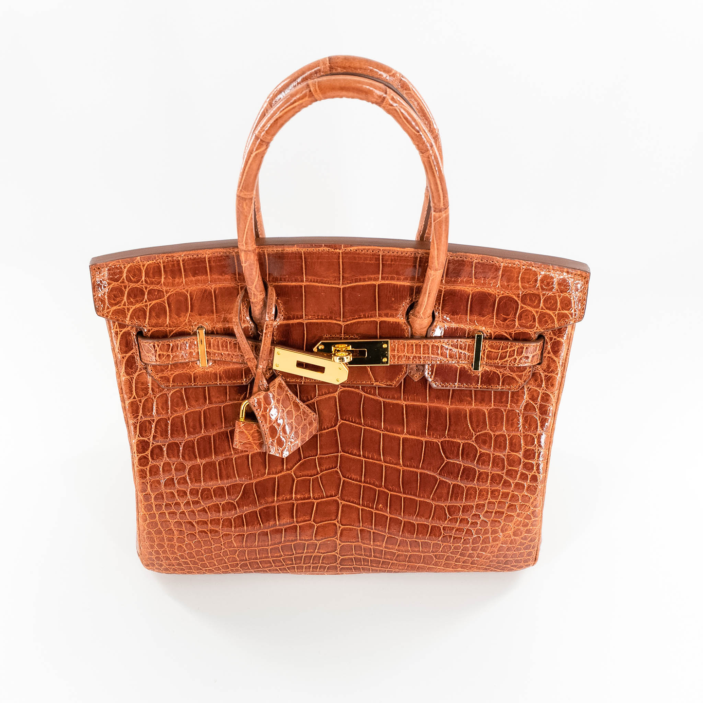 Duchess Handbag in Shiny Cognac Crocodile Belly Skin