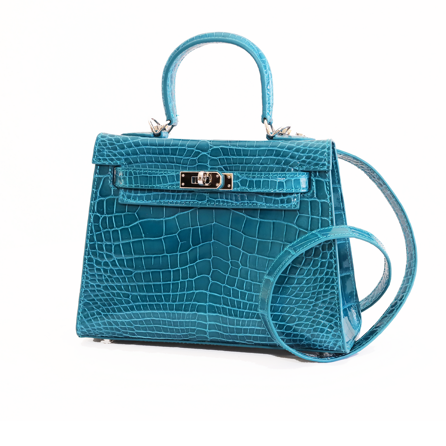 Princess Handbag in Shiny Turquoise Crocodile Belly Skin